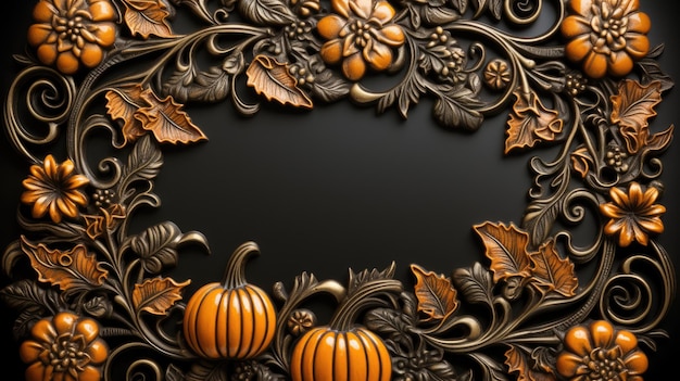 A halloween frame with pumpkins and leaves ai