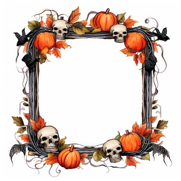 Рамка Хэллоуина с черепами и тыквами Цифровое изображение Рамка с копировальным пространством