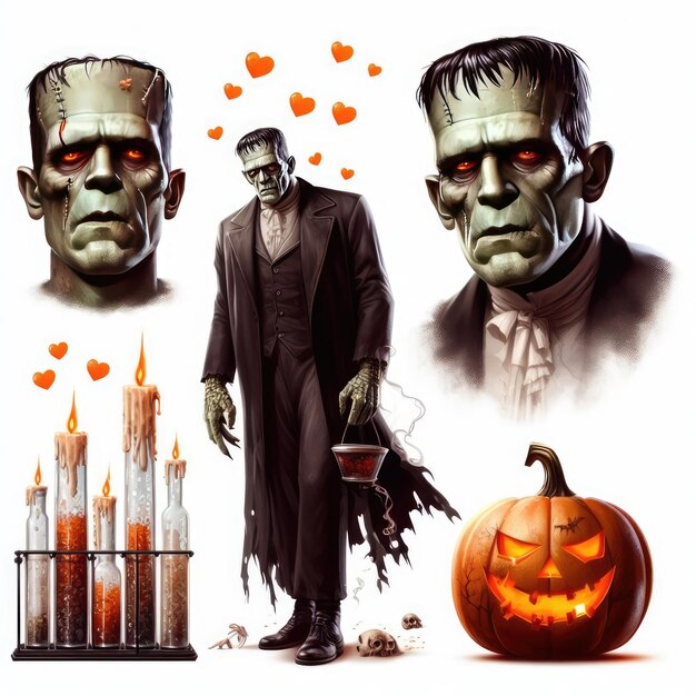 Foto illustrazione di halloween frankenstein isolata su uno sfondo bianco