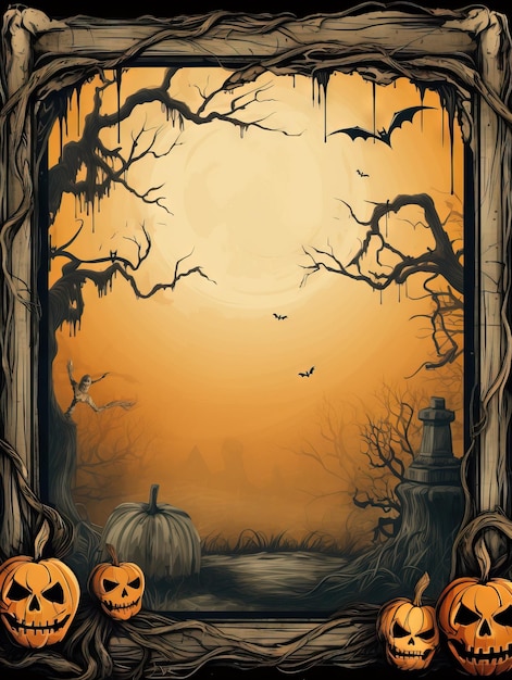 Halloween free frame halloween background Ai generated high resolution Halloween illustration on white background