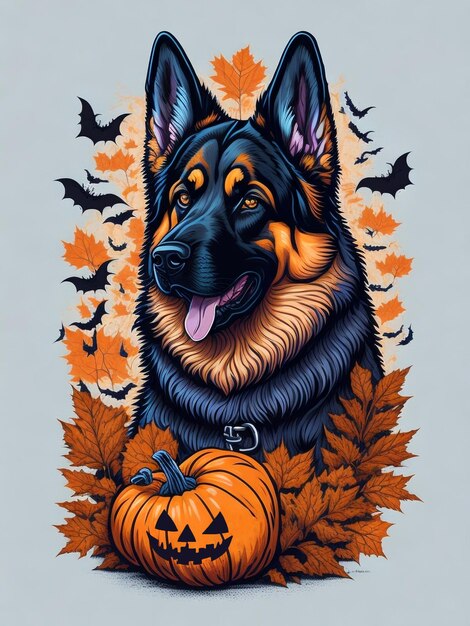 halloween german shepherd tshirt vector illustration ai generative