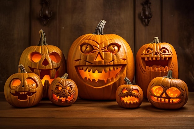 halloween gesneden pompoenen jackolanterns met eng kwaad