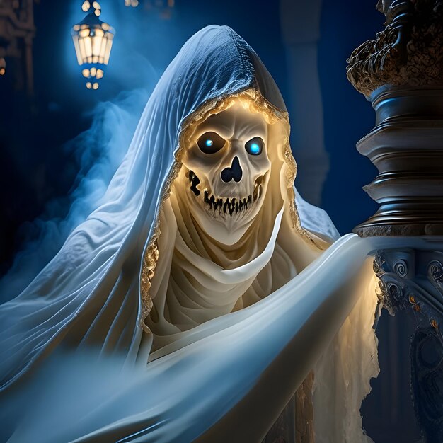 Foto rendering 3d del fantasma di halloween ai generativo