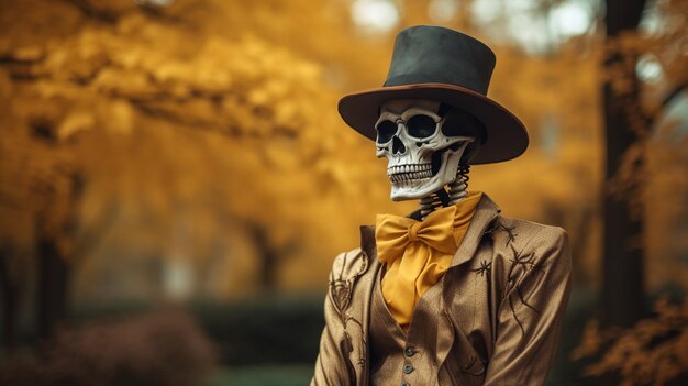 Halloween ghost avatar in a suit on a graveyard thinking cemetery horror spooky scary background