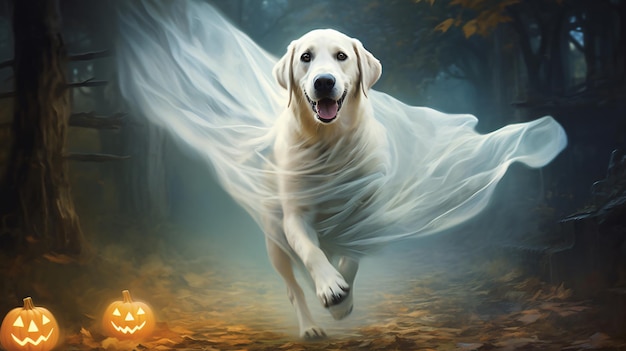 Halloween ghost dog trick or treat