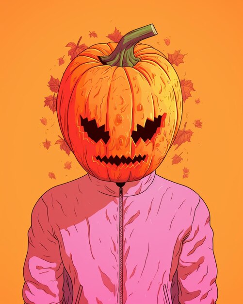 Halloween ghost with scary pumpkin head