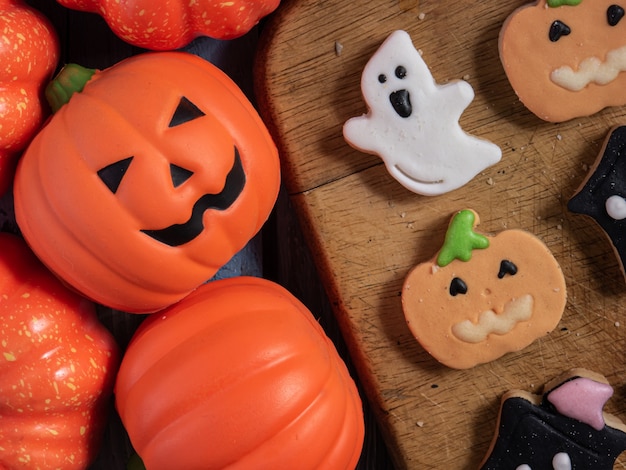 The Halloween gingerbread cookies  for food and holiday concept