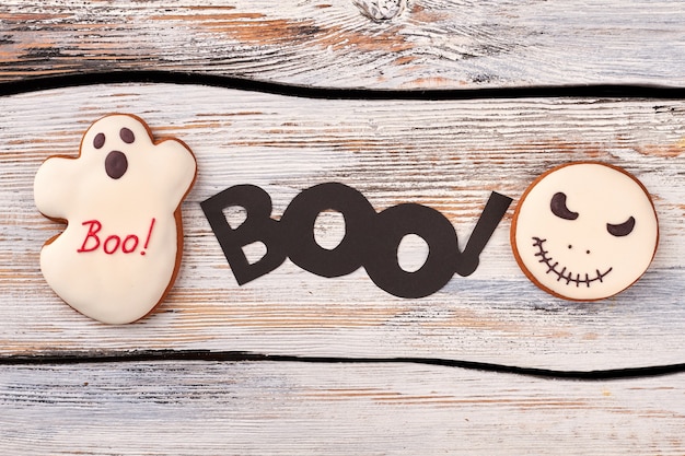 Halloween gingerbread cookies with icing.