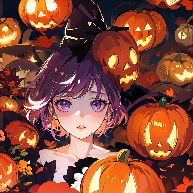 Photo halloween girl anime style background