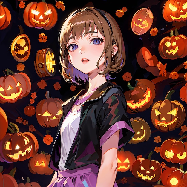 Photo halloween girl anime style background