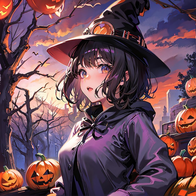 Photo halloween girl anime style background