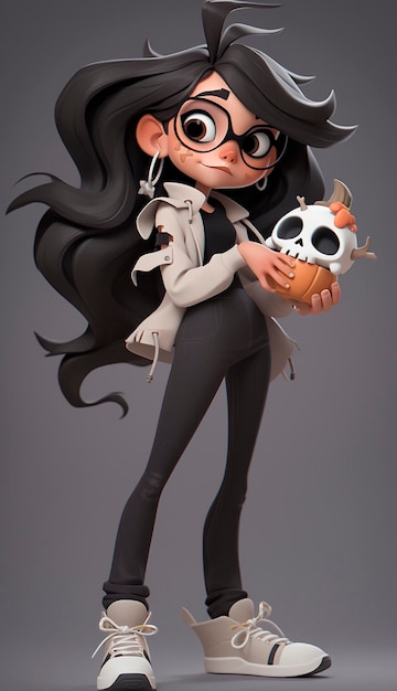 Foto ragazza di halloween come uno stile di animazione disney pixar 3d