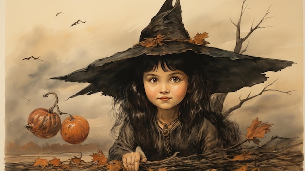 Хэллоуин девушка мультфильм HD 8K обои стоковое фотографическое изображение