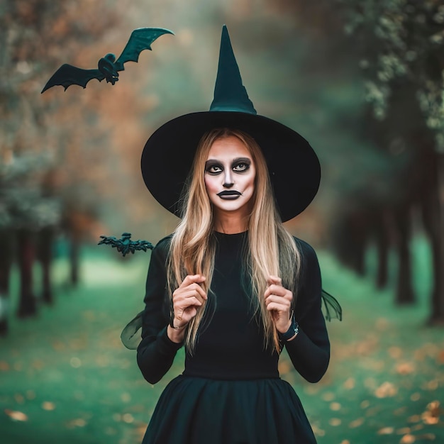 Halloween girl dressed in black