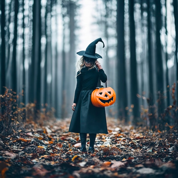 Halloween girl dressed in black