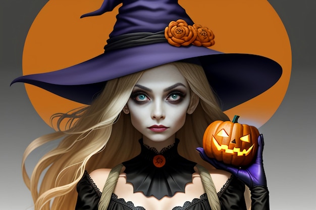 Halloween Girl Giving Halloween Gift Event Promo Wallpaper Background Illustration