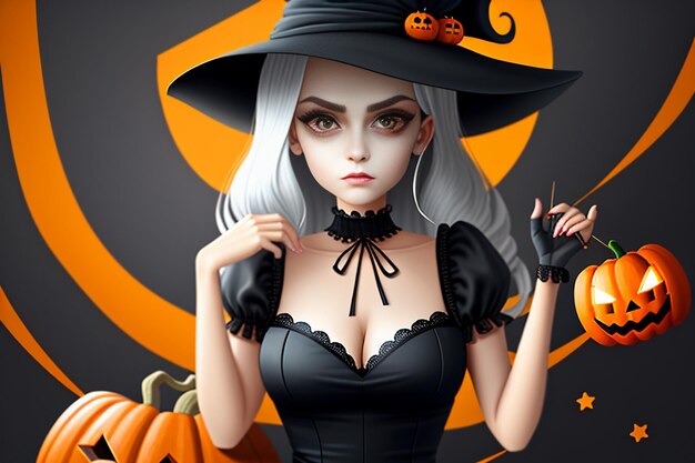 Halloween girl giving halloween gift event promo wallpaper background illustration