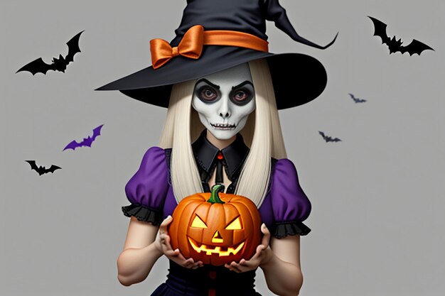 Halloween Girl Giving Halloween Gift Event Promo Wallpaper Background Illustration