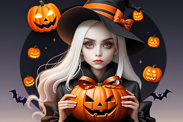 Halloween Girl Giving Halloween Gift Event Promo Wallpaper Background Illustration
