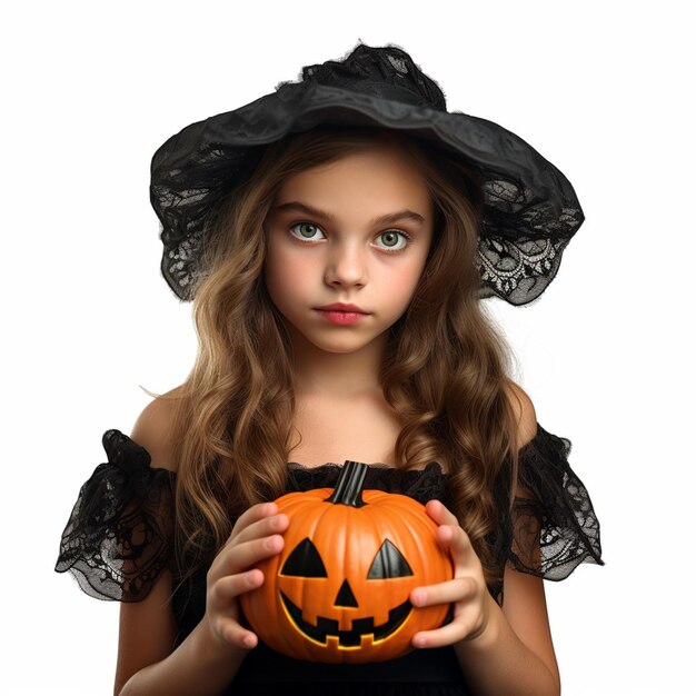 Foto halloween ragazza festa di vacanza divertente festa di costume di strega zucca bambino felice inquietante octo