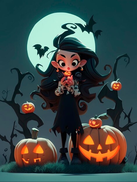 Photo halloween girl illustration