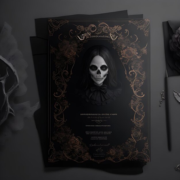 Halloween Gothic Invitation Mockup op zwarte achtergrond