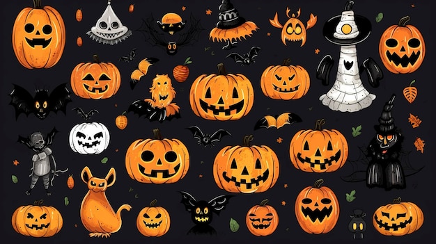 Halloween graphic elements of pumpkins ghosts and zombi