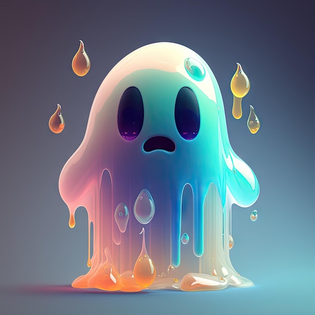 Halloween grappige geest komische fantoom duivel karakter met bubbels jelly candy bubblegum Monster cartoon karakter ai gegenereerde illustratie Mysterieuze magische enge geest met gezichtsuitdrukking