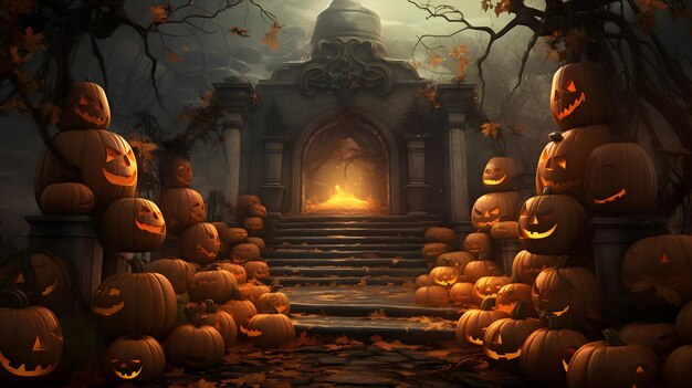 Halloween graveyad with pumkins AI generated