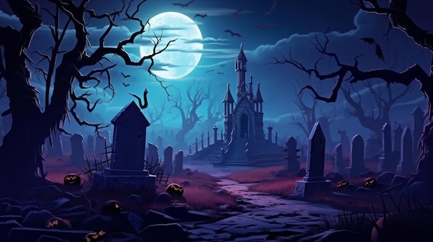 Halloween graveyard cartoon illustration halloween