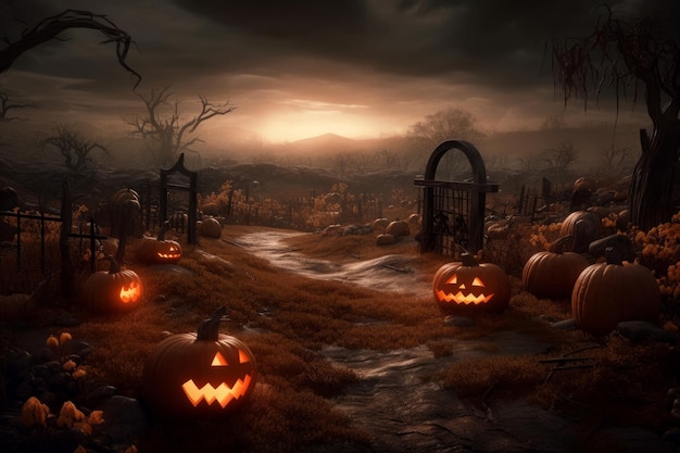 Halloween graveyard pumpkin Generate Ai