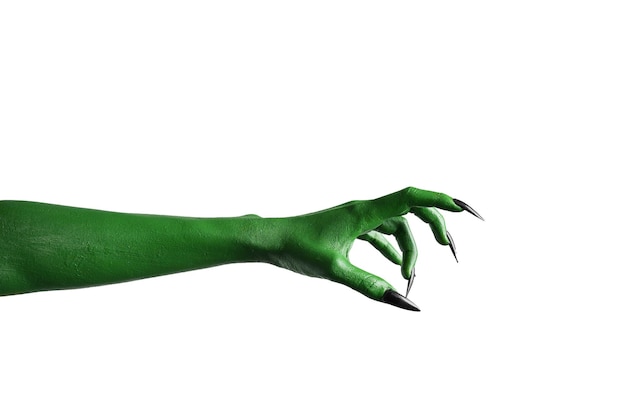 Halloween groene kleur van heksen kwaad of zombie monster hand geïsoleerd op een witte achtergrond