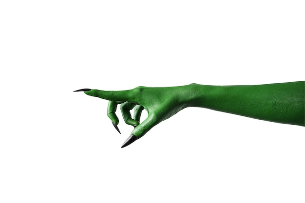 Halloween groene kleur van heksen kwaad of zombie monster hand geïsoleerd op een witte achtergrond