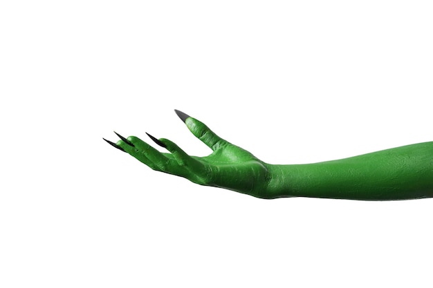 Halloween groene kleur van heksen kwaad of zombie monster hand geïsoleerd op een witte achtergrond