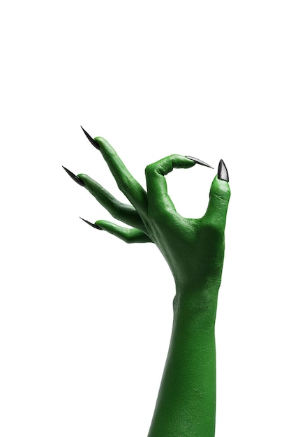 Halloween groene kleur van heksen kwaad of zombie monster hand geïsoleerd op een witte achtergrond