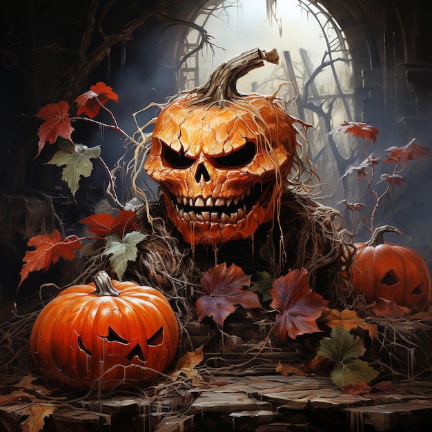 Halloween hallowdeath griezelige pompoen herfst achtergrond enge scène