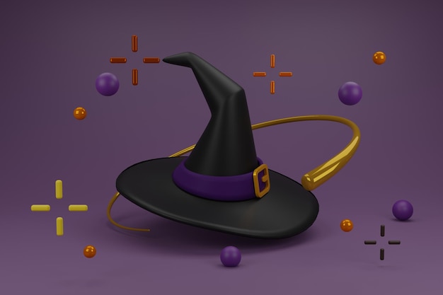 Cappello di halloweensfondo di halloween con podio per la visualizzazione del prodottohappy halloween o party ottobre horror spaventosoposto per il testoillustrazione del rendering 3d