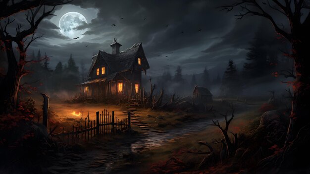 Halloween haunted house background illustration wallpaper design