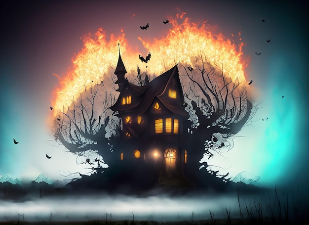 Halloween haunted house background