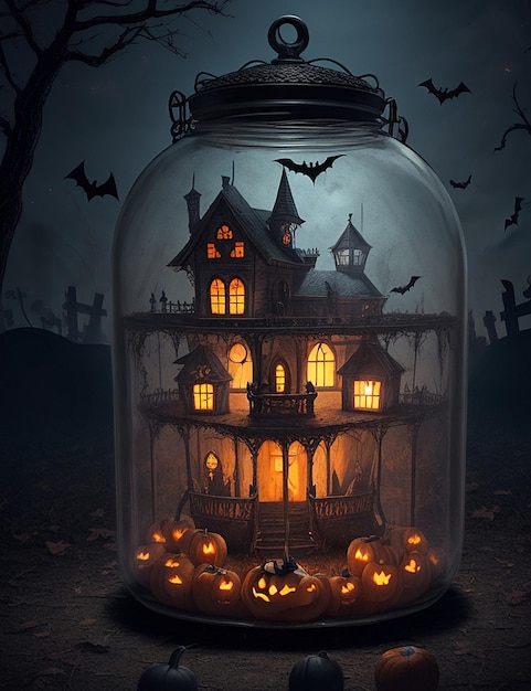 Halloween Haunted House in a Jar Generative AI