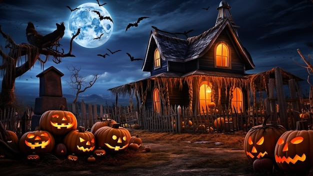 Photo halloween haunted house scary house in halloween style scary atmosphere