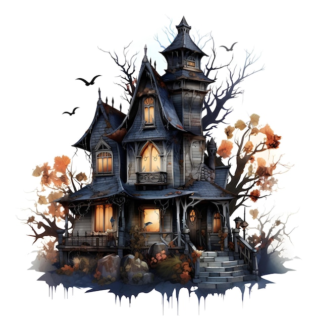 Halloween Haunted House on white background