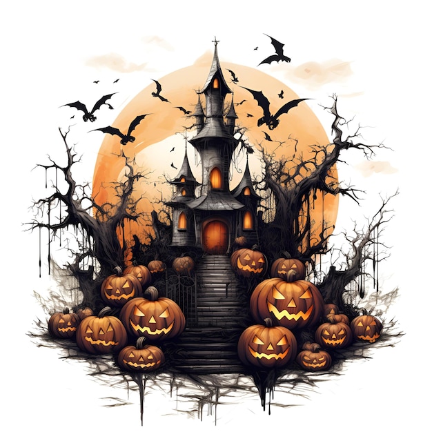 Halloween haunted house on white background