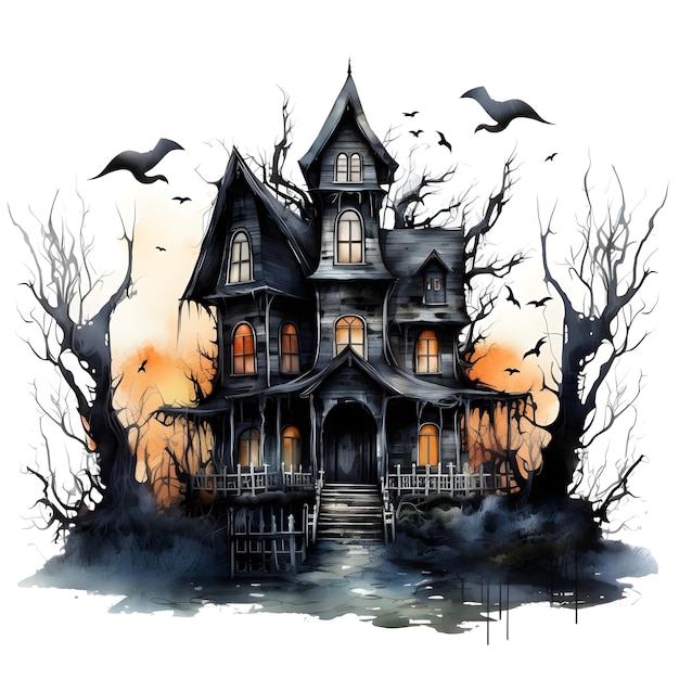 Halloween haunted house on white background
