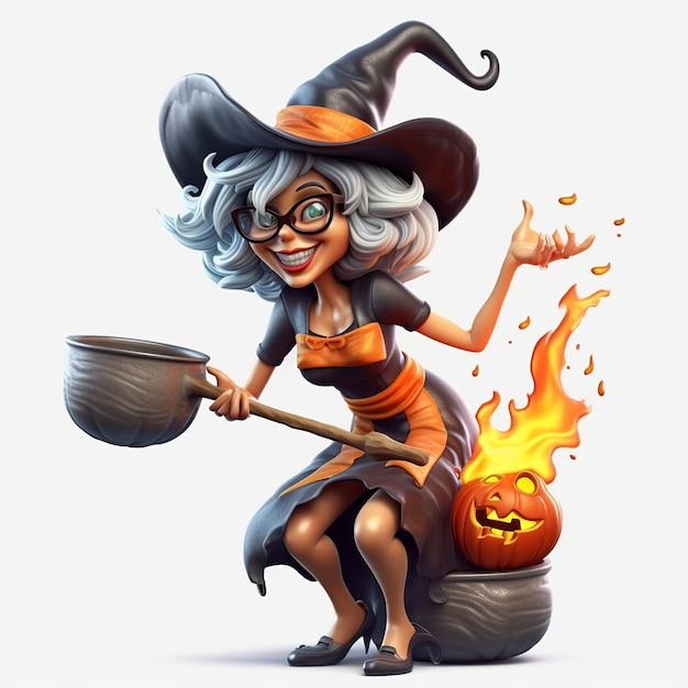 Foto halloween heks 3d cartoon personage generatieve ai