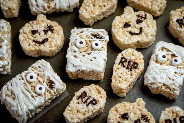 Halloween homemade marshmallow rice crispy treat bar