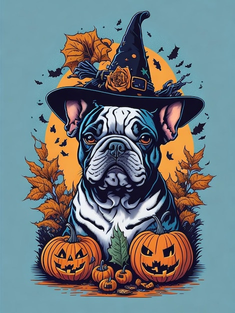 Foto halloween hond franse bulldog illustratie tshirt ontwerp ai generatief