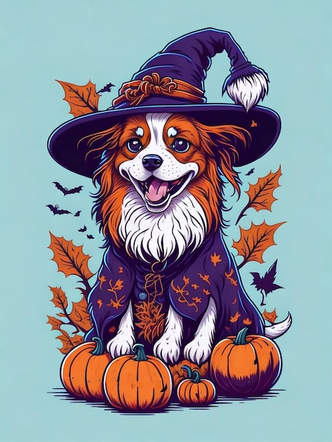 halloween hond met pompoen vector illustratie t-shirt ontwerp ai generatief