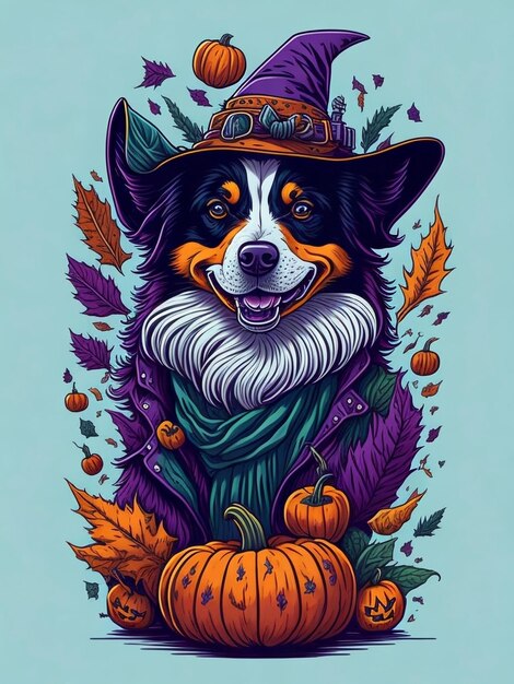 halloween hond met pompoen vector illustratie t-shirt ontwerp ai generatief