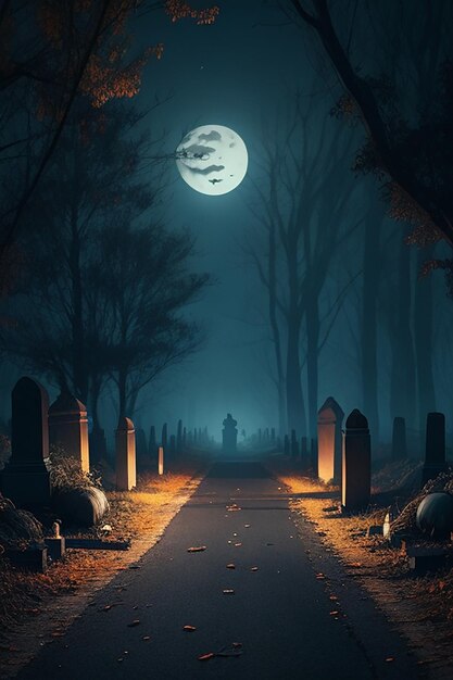 Halloween Horror spooky road background graveside 8k